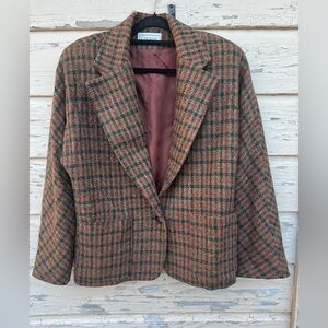 Vintage 80s Made is USA Gregge Sport Wool Plaid Tweed Sports Coat Career Blazer